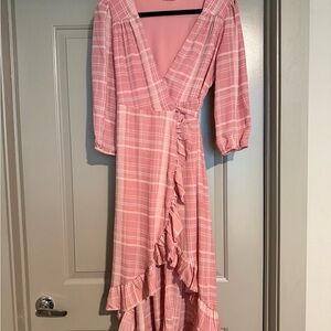Elegant Pink Plaid Dress